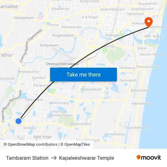 Tambaram Station to Kapaleeshwarar Temple map
