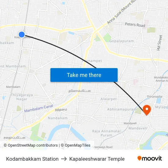 Kodambakkam Station to Kapaleeshwarar Temple map