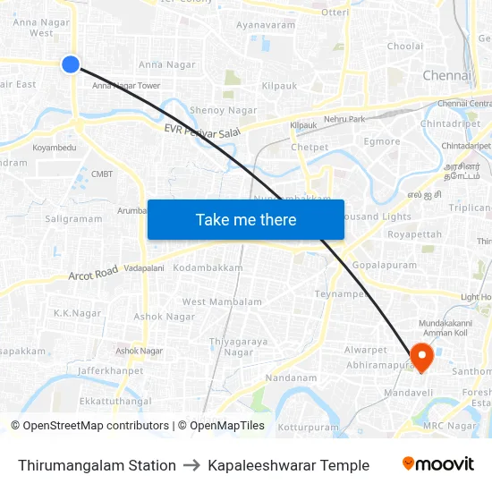 Thirumangalam Station to Kapaleeshwarar Temple map