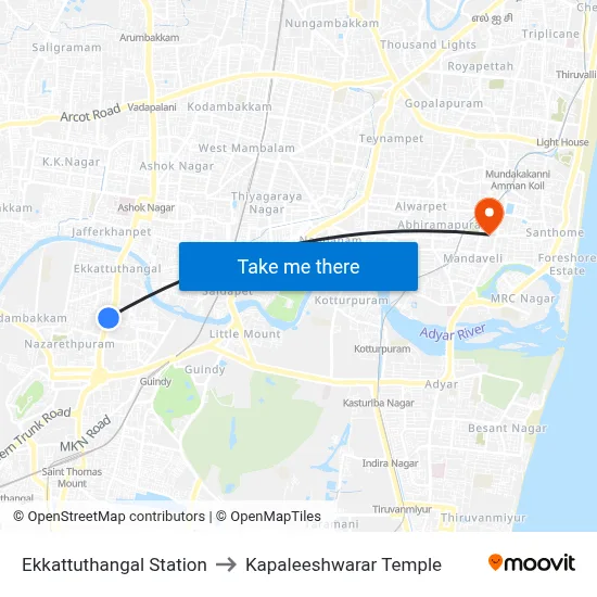 Ekkattuthangal Station to Kapaleeshwarar Temple map