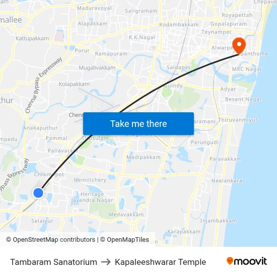 Tambaram Sanatorium to Kapaleeshwarar Temple map