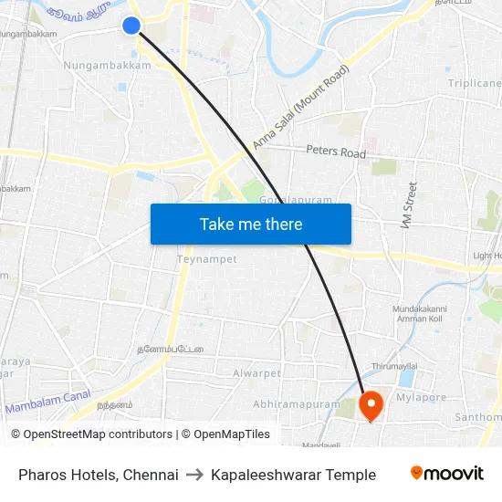 Pharos Hotels, Chennai to Kapaleeshwarar Temple map