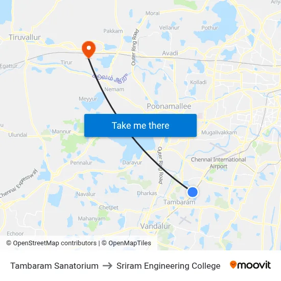 Tambaram Sanatorium to Sriram Engineering College map