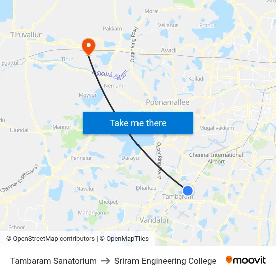 Tambaram Sanatorium to Sriram Engineering College map
