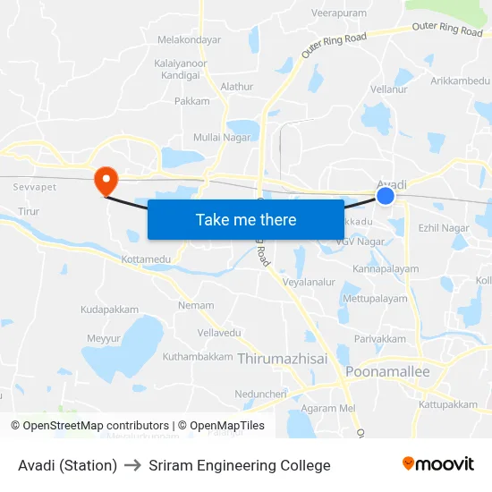 Avadi (Station) to Sriram Engineering College map