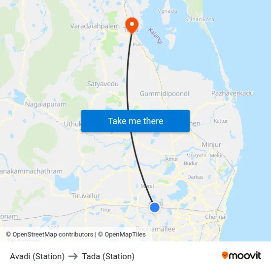 Avadi (Station) to Tada (Station) map