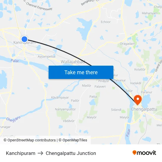 Kanchipuram to Chengalpattu Junction map