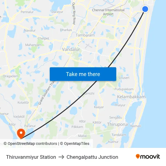 Thiruvanmiyur Station to Chengalpattu Junction map