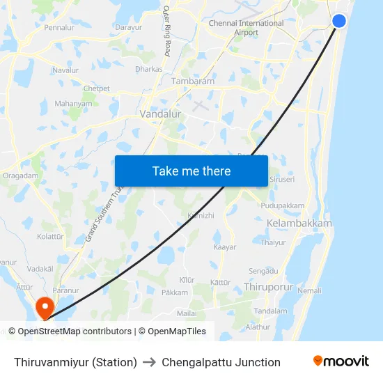 Thiruvanmiyur (Station) to Chengalpattu Junction map