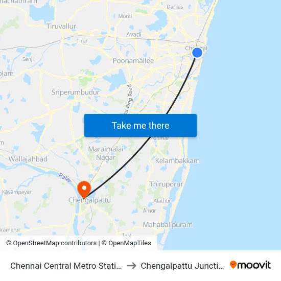 Chennai Central Metro Station to Chengalpattu Junction map