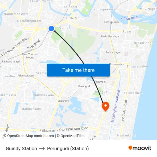 Guindy Station to Perungudi (Station) map