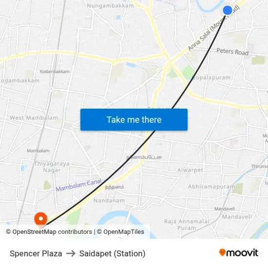 Spencer Plaza to Saidapet (Station) map