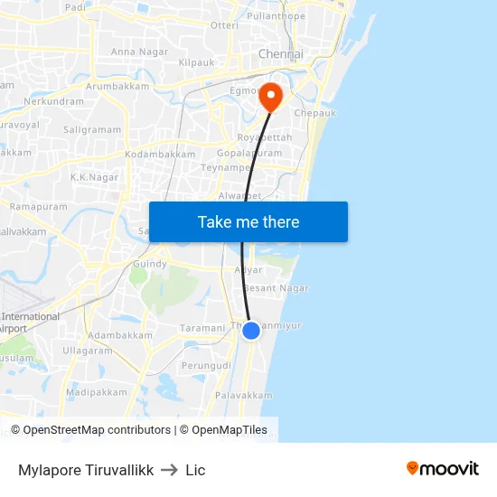 Mylapore Tiruvallikk to Lic map