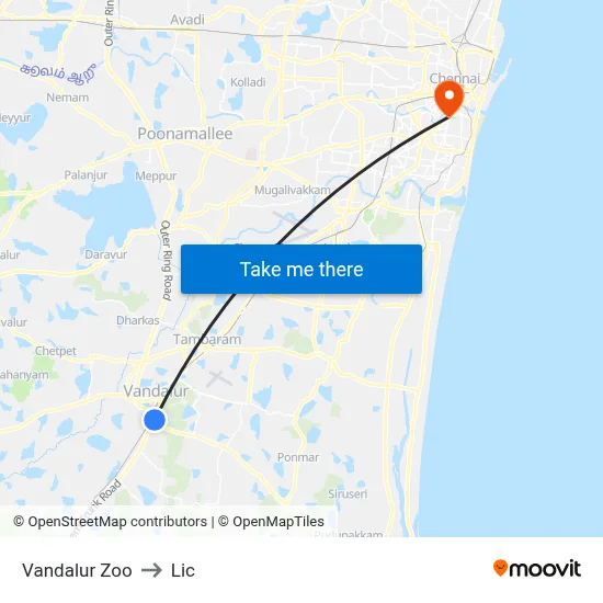 Vandalur Zoo to Lic map