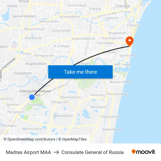 Madras Airport MAA to Consulate General of Russia map