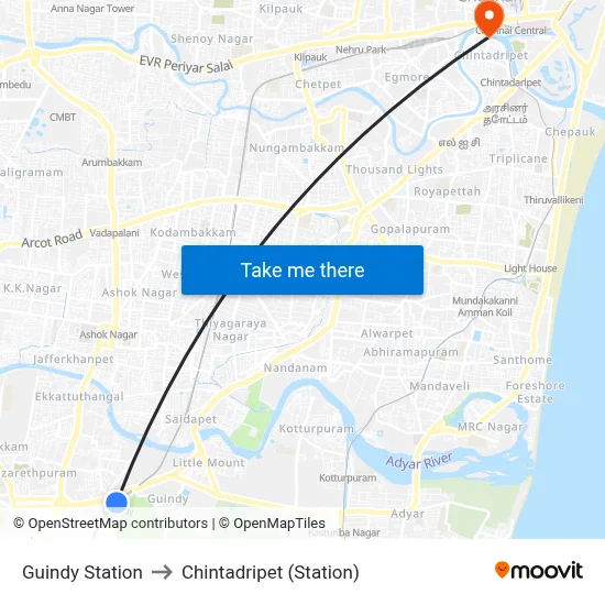 Guindy Station to Chintadripet (Station) map
