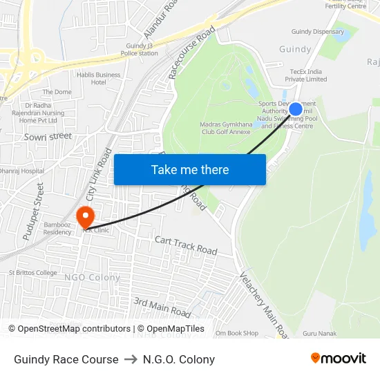 Guindy Race Course to N.G.O. Colony map