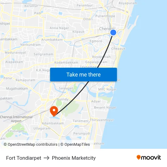 Fort Tondiarpet to Phoenix Marketcity map