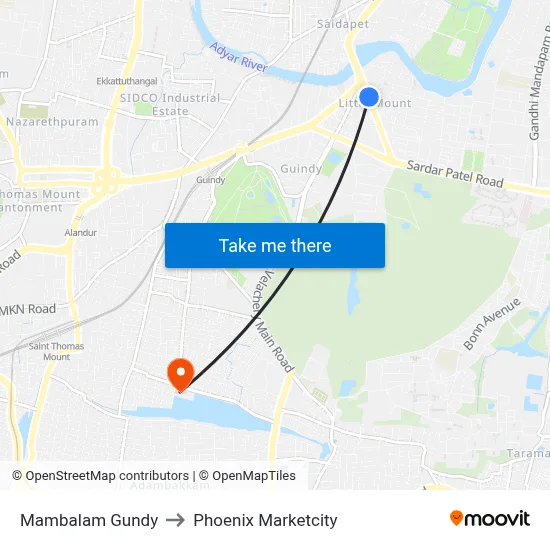 Mambalam Gundy to Phoenix Marketcity map