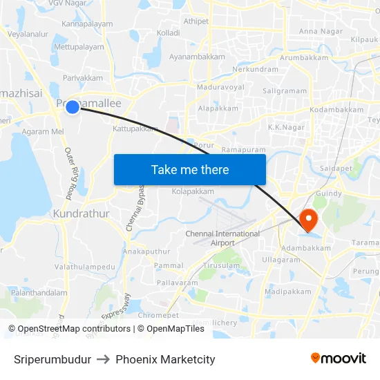 Sriperumbudur to Phoenix Marketcity map