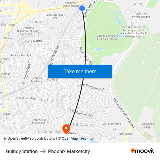 Guindy Station to Phoenix Marketcity map
