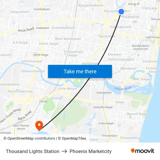 Thousand Lights Station to Phoenix Marketcity map