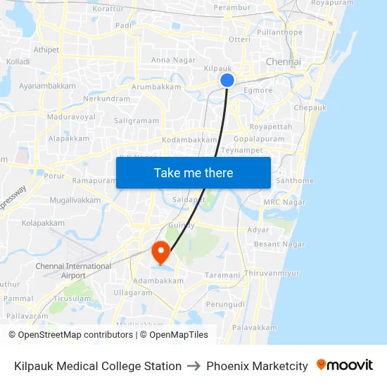 किलपाक मेडिकल कॉलेज स्टेशन to फीनिक्स मार्केटसिटी map