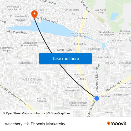 Velachery to Phoenix Marketcity map