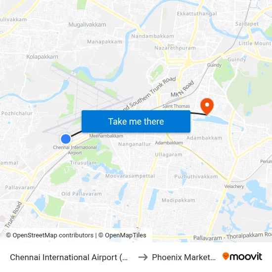 Chennai International Airport (MAA) to Phoenix Marketcity map