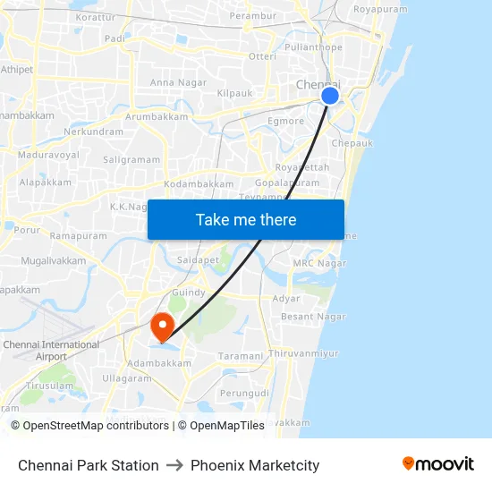 Chennai Park Station to Phoenix Marketcity map