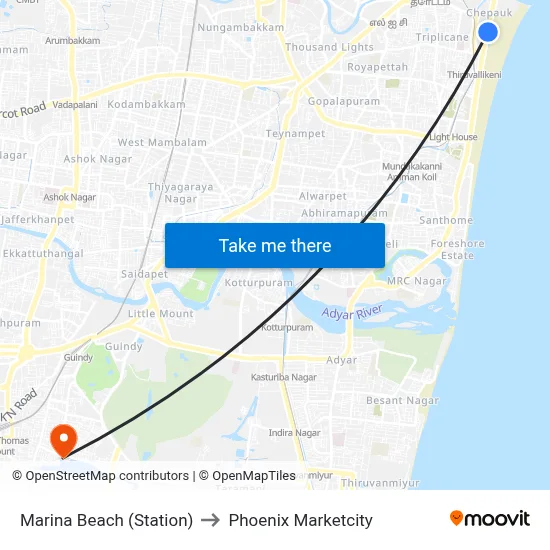Marina Beach (Station) to फीनिक्स मार्केटसिटी map