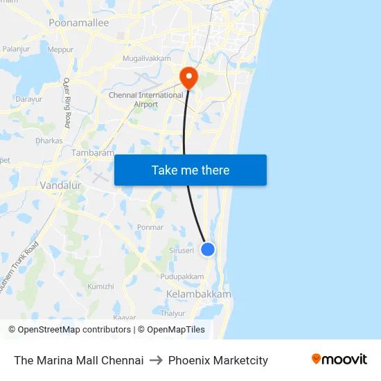 The Marina Mall Chennai to फीनिक्स मार्केटसिटी map