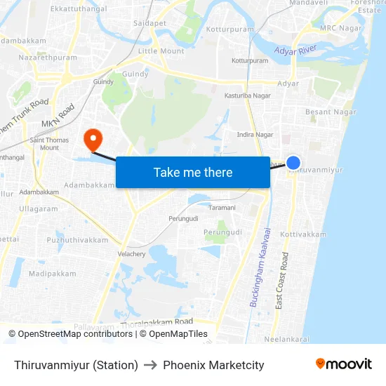 Thiruvanmiyur (Station) to Phoenix Marketcity map