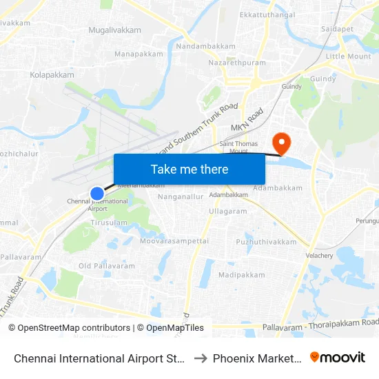 Chennai International Airport Station to Phoenix Marketcity map