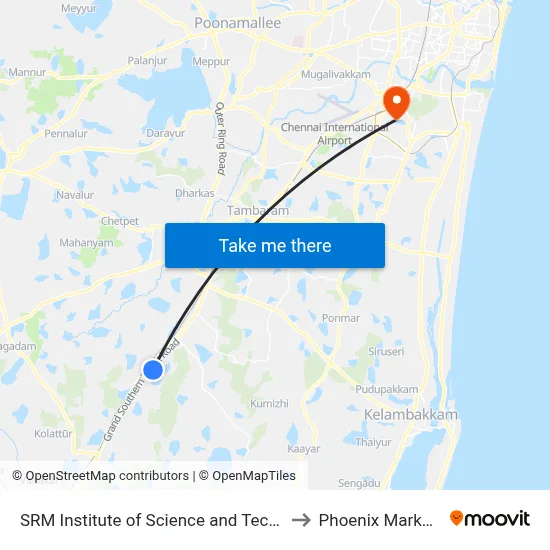 SRM Institute of Science and Technology to Phoenix Marketcity map