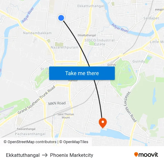 Ekkattuthangal to Phoenix Marketcity map