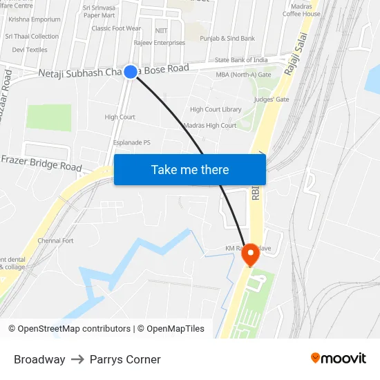 Broadway to Parrys Corner map