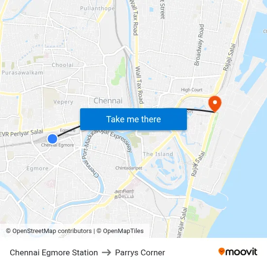 Chennai Egmore Station to Parrys Corner map