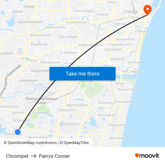 Chrompet to Parrys Corner map