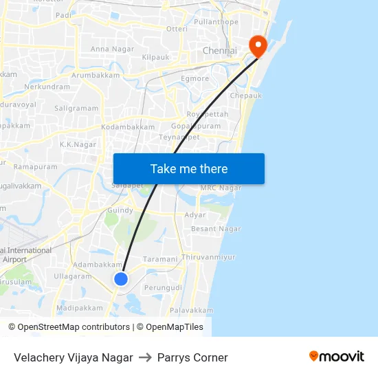 Velachery Vijaya Nagar to Parrys Corner map