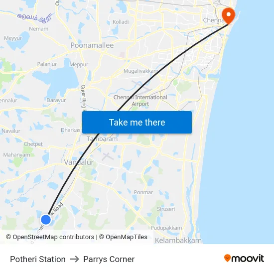 Potheri Station to Parrys Corner map