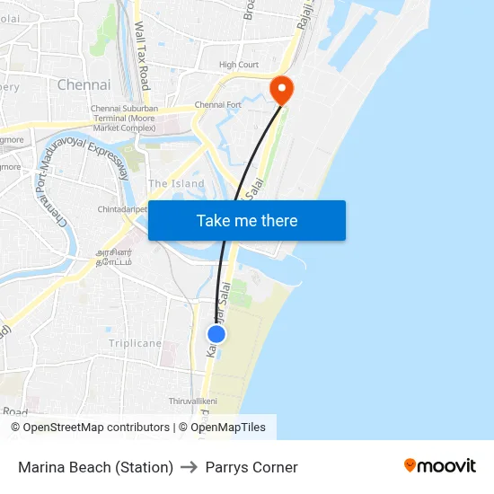 Marina Beach (Station) to Parrys Corner map