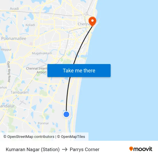 Kumaran Nagar (Station) to Parrys Corner map