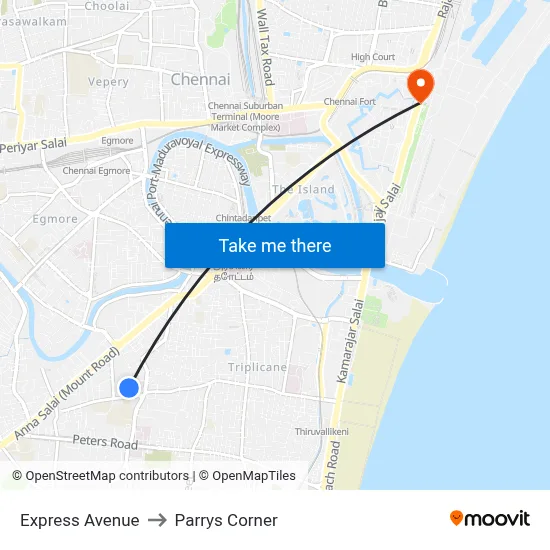 Express Avenue to Parrys Corner map