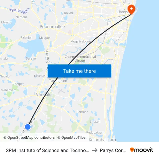 SRM Institute of Science and Technology to Parrys Corner map