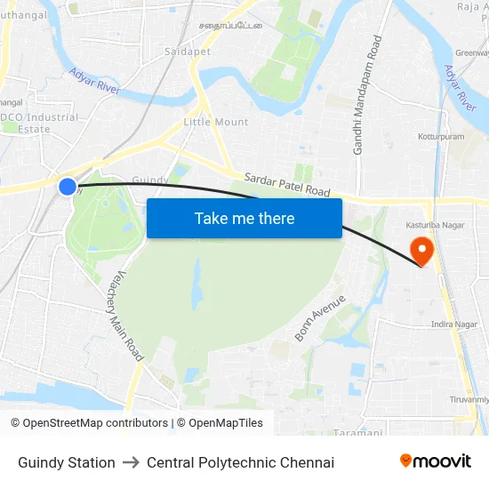 Guindy Station to Central Polytechnic Chennai map