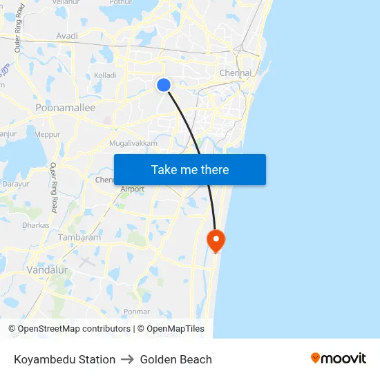 Koyambedu Station to Golden Beach map