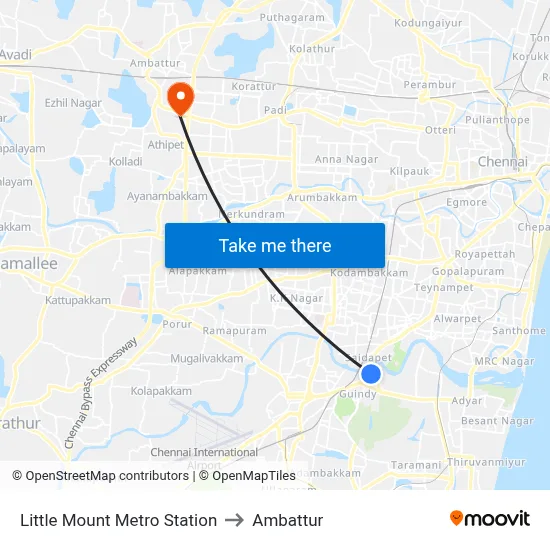 Little Mount Metro Station to Ambattur map