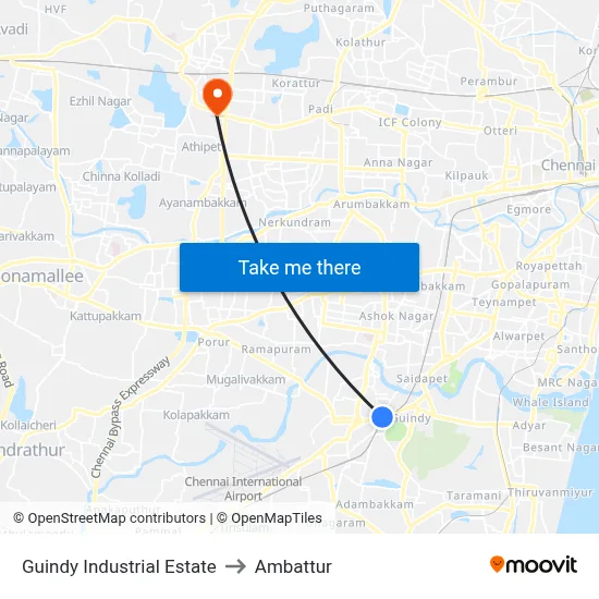 Guindy Industrial Estate to Ambattur map