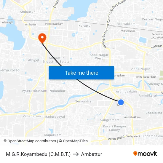 M.G.R.Koyambedu (C.M.B.T.) to Ambattur map